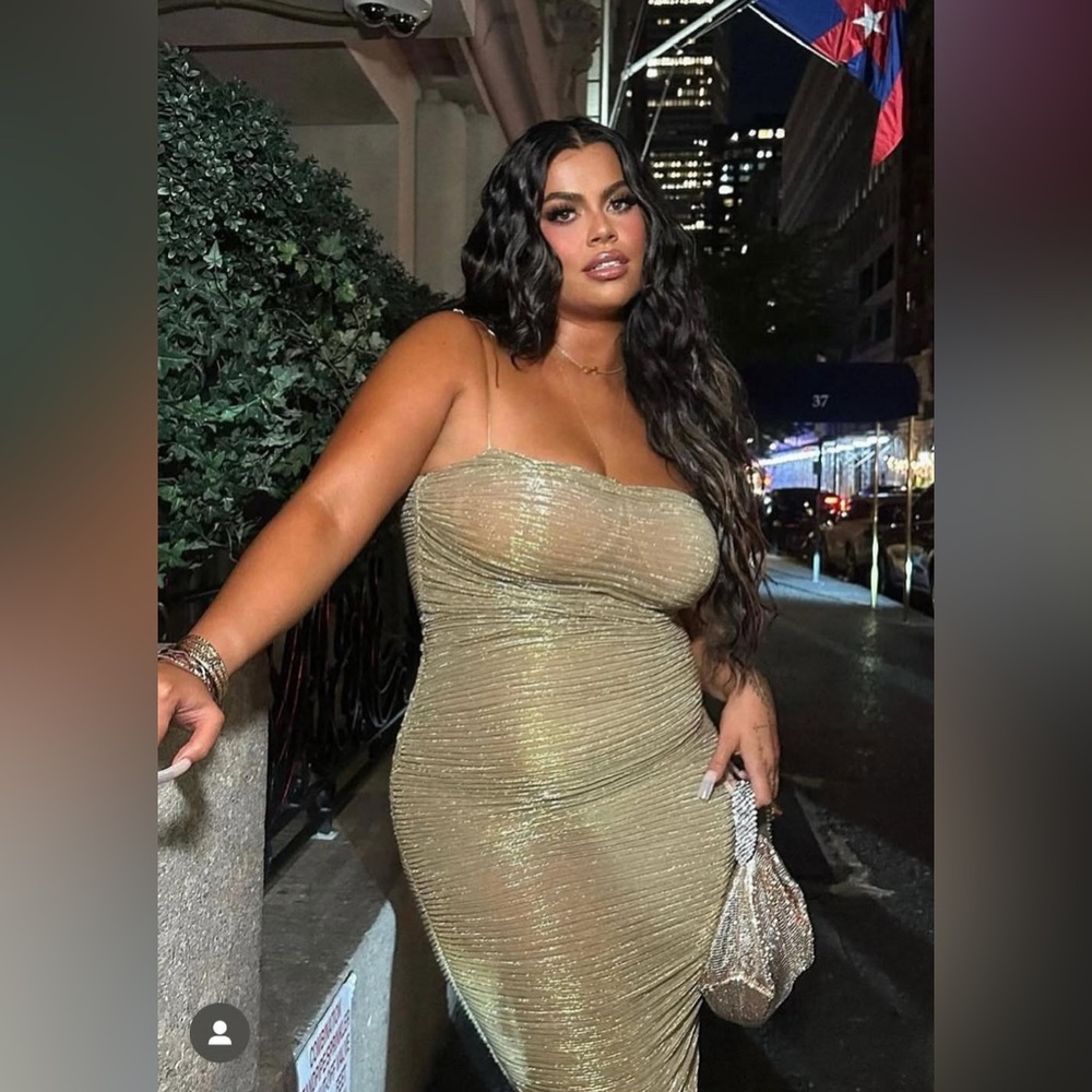 Gold Ribbed Strapless Bodycon Dress